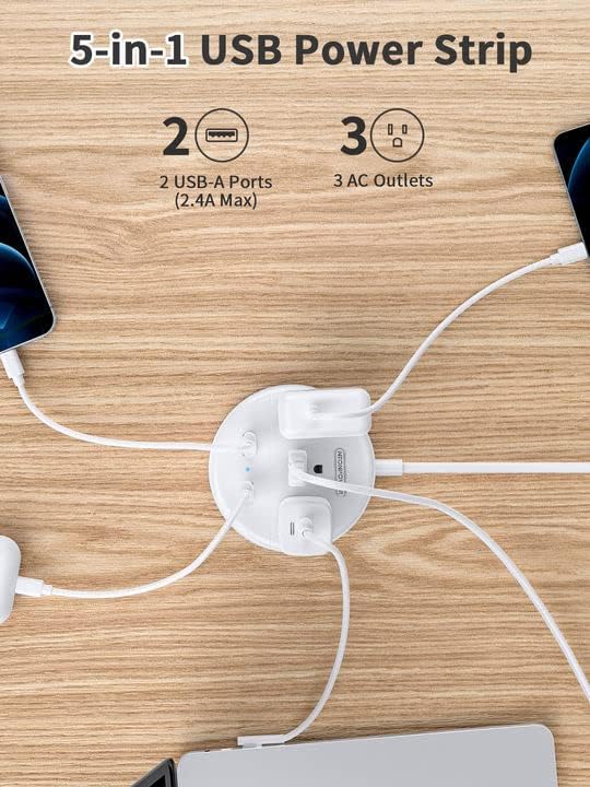 NTONPOWER 2 Prong Power Strip, 9.8ft Extension Cord with Polarized Plug, 3 Prong to 2 Prong Outlet Adapter, 3 Outlets 2 USB Charging Ports, Wall Mountable, Ideal for Old House Non-Grounded Outlets
