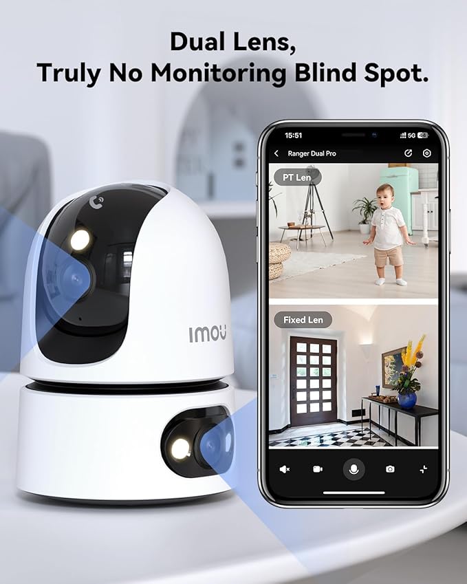 Imou 8MP Security Camera Indoor, Dual-Len 360°Pan-Tilt Baby Monitor Pet Camera for Home Security, 2.4/5GHz WiFi, Work with Alexa & Google Home, Color Night Vision, Human/Pet Detection, No Monthly Fees