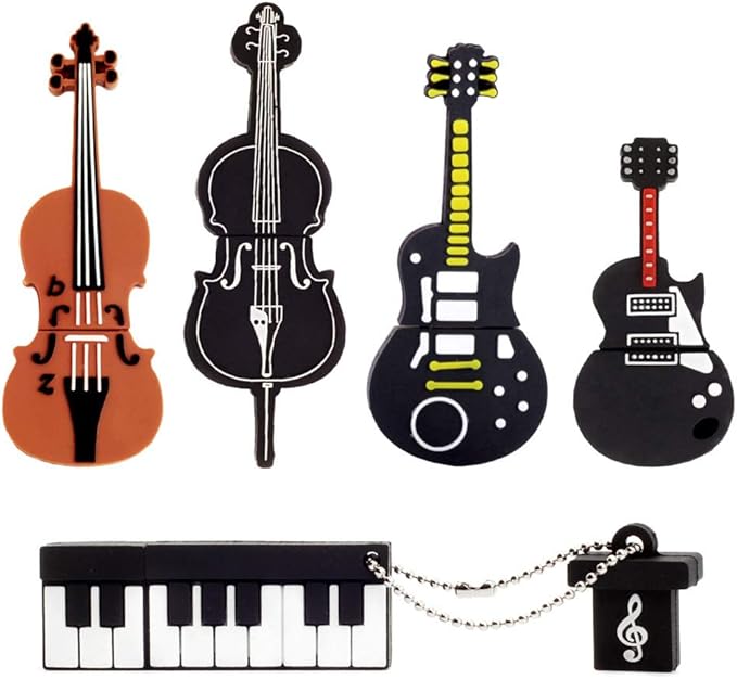 5x16GB USB Flash Drive Musical Instruments USB 2.0 Memory Stick Pen Drive(Yellow Guitar,Red Guitar,Cello,Violin,Piano)