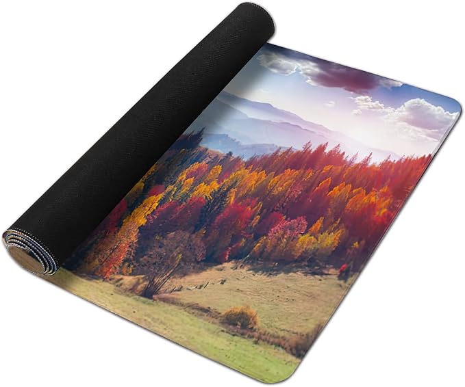 Colorful Autumn Landscape in Mountain Village Gaming Mouse Pad XXL Large Desk Mouse Pad Keyboard Mat with Stitched Edges Waterproof Non-Slip Desk Mat for Laptop,Keyboard,Computer 35.4 * 15.7 Inch