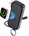 RORRY Flow Portable Charger, 10000mAh 40W Fast Charging Power Bank with Built-in USB C Cable and Foldable Wall Plug, Battery Pack Travel Essentials for iPhone 17/16/15, Apple Watch, iPad, MacBook