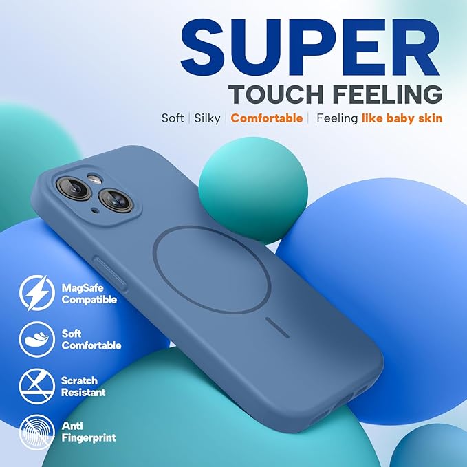 Miracase Compatible with iPhone 15 Case, [Soft Anti-Scratch Microfiber Lining], Liquid Silicone Case Gel Rubber Shockproof Drop Protection Phone Case for iPhone 15, Glass Blue