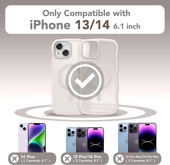 CAPRARO Cute for iPhone 13 Case & iPhone 14 Case, Compatible with MagSafe, [Curly Wave Edge] [Camera Protection] [14 FT Drop Protection] Magnetic for iPhone 13/14 6.1 Inch, Stone