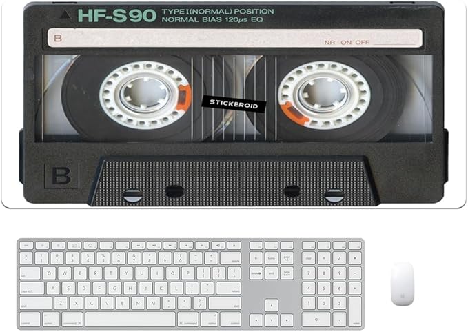 Black Vintage Tape 90s Old Music Musiccasette Mouse Pad 15.7x31.5 inches Retro Mouse Pad Big Extended Non-Slip Rubber Base Mousepad with Stitched Edges Gaming Pc Desktop Large Mouse Pad