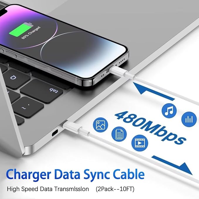 2Pack iPhone 17 16 Charger,Dual Port Fast Wall Charger Block with 10FT USB C to C Cable Cord Chargers Fast Charging for iPhone 17e/17 Pro Max/17 Pro/iPhone Air/16Pro Max/16 Plus/15Pro Max/15/iPad