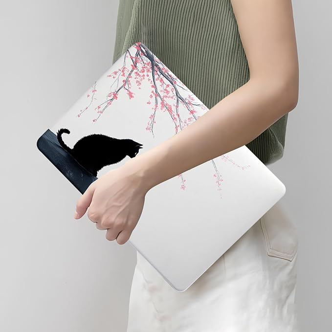 DTangLsm for MacBook Pro 13 inch Case M2 2025 2024-2016 M1 A2338 A2289 A2251 A2159 A1989 A1706 A1708, Cute Cat Slim Protective Hard Shell Cover for Mac Book Pro 13 Case+Keyboard Skin, Black Cat Flower
