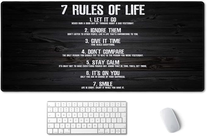 SSOIU 7 Rules of Life Motivational Quotes Mouse Pad 35.5 X 15.7 Inch XXL Full Desk Mousepad Extended Large Non-Slip Rubber Base Waterproof Big Keyboard Mat with Stitched Edges for Gaming and Office