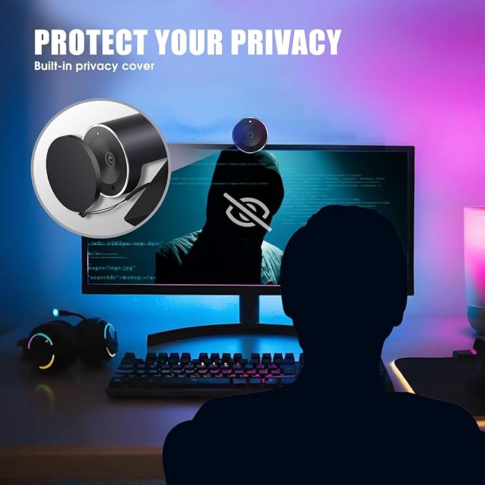 4K Webcam, UHD CMOS Sensor, Noise Canceling Mic, AI Autofocus, Adjustable FOV, Built-in Privacy Cover, Works for Teams, Zoom, Google Meet, PC/Mac/Laptop/MacBook/Tablet