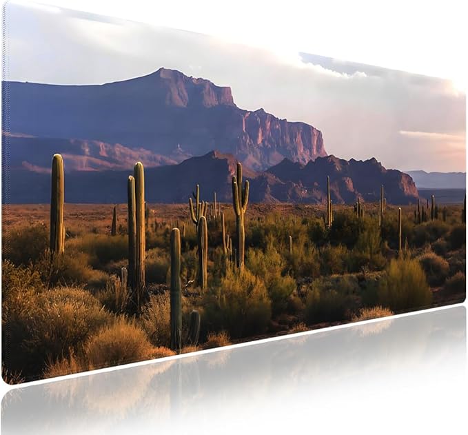 Wknoon. Extra Large Gaming & Office Mouse Pad (31.5" x 11.8") – Saguaro Scenery Arizona Desert Landscape with Cactus Mountain in Spring Wilderness, Premium XXL Desk Mat with Durable Stitched Edges