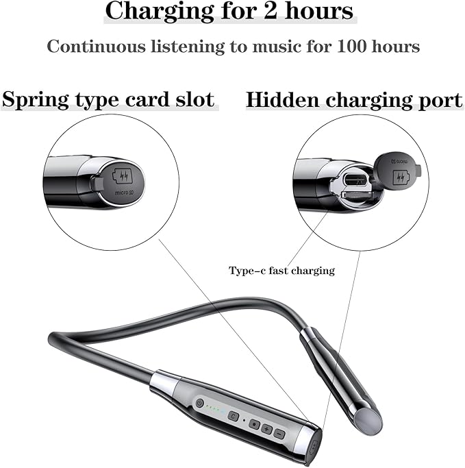 LANDIBO Wireless Bluetooth 5.0 Neck Earbuds with 100 Hours of Playback, IPX5 Waterproof Sports Earphones with Microphone, Magnetic, TF Card Slot, for Gym Running Exercises (A12)