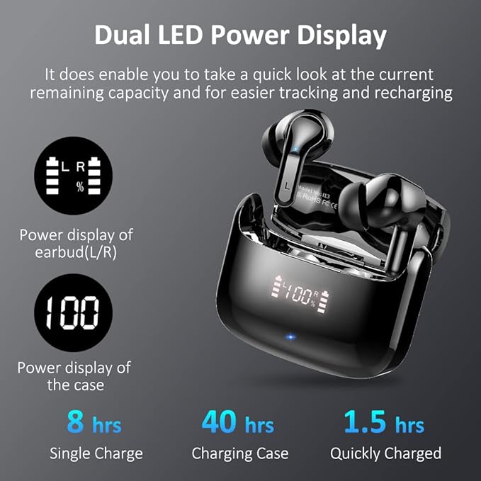 Wireless Earbuds, Sports Bluetooth 5.4 Headphones IPX8 Waterproof, 70H Over Ear Buds with Deep Bass Sound,4 ENC Noise Cancelling Mics, USB-C Fast Charging Earphones with Earhooks for Workout/Running