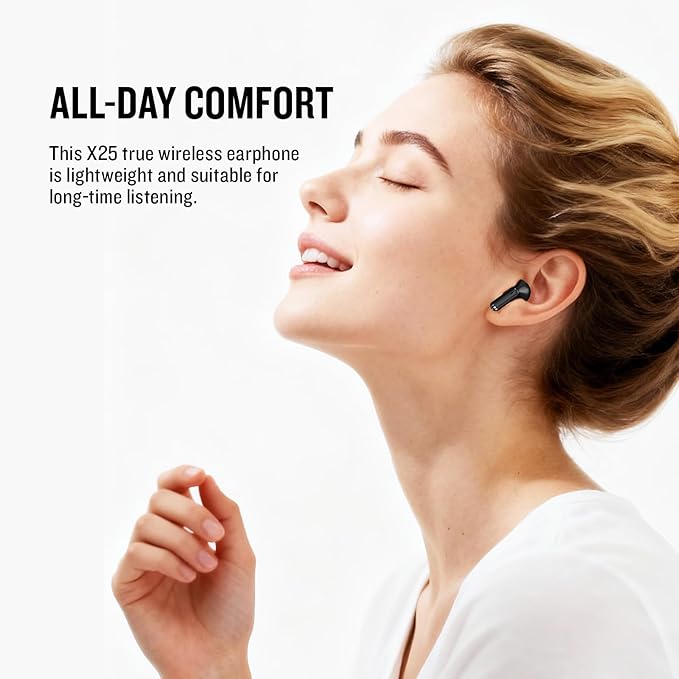 X25 Wireless Earbuds, Semi-in-Ear Headphones, Super Bass Sound Earphone, Bluetooth 5.3 with Microphone, Hands-Free Call, 50H Standby time, Auto Pairing for Apple AirPods
