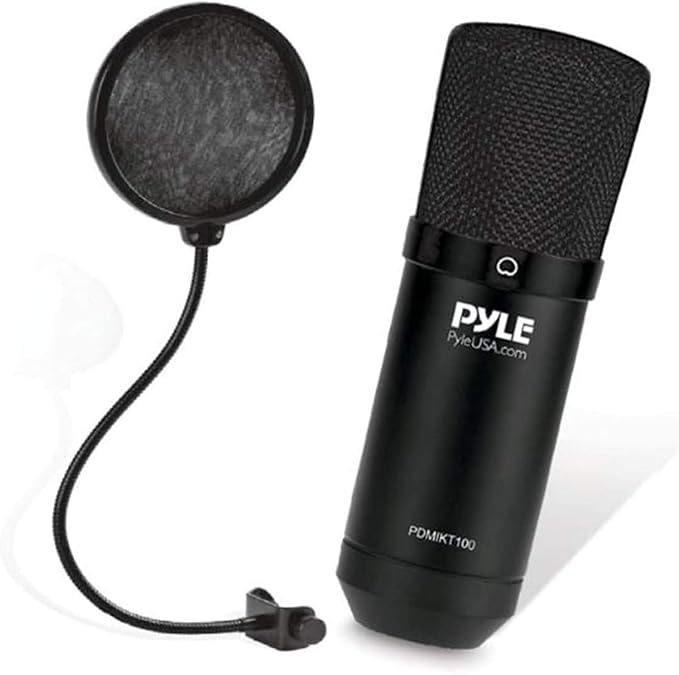 Pyle USB Microphone Podcast Recording Kit with Desktop Stand and Pop Filter, Audio Cardioid Condenser Mic for Gaming, Streaming, Podcasting, Studio, Youtube, Works with Windows Mac PC