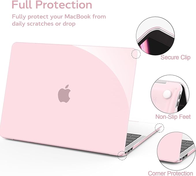 B BELK Compatible with MacBook Air 13 inch Case 2022 2021 2020 2019 2018 A2337 M1 A2179 A1932, Plastic Laptop Hard Shell+ Keyboard Cover+Screen Protector for MacBook Air 13.3 inch Case, Crystal Pink