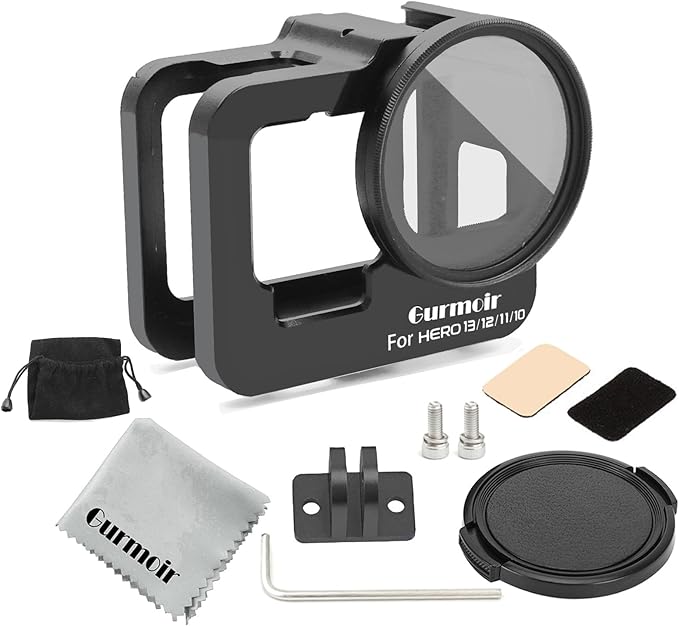 Metal Protective Case for Go Pro Hero 13/12/11/10/9 Black, Upgraded Aluminum Alloy Back Door Housing Frame Video Cage, with 2 Cold Shoe Mount and 52mm Filter