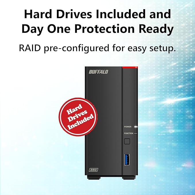 BUFFALO LinkStation 710 8TB 1-Bay NAS Network Attached Storage with HDD Hard Drives Included NAS Storage that Works as Home Cloud or Network Storage Device for Home