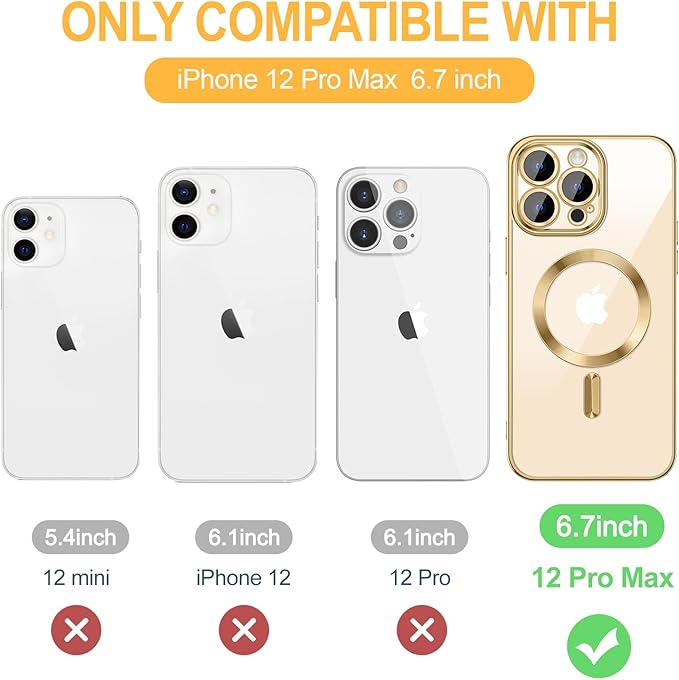 Hython Magnetic Clear for iPhone 12 Pro Max Case with Camera Lens Protector [Compatible with MagSafe] Plating Edge Slim Soft TPU Cover Protective Phone Case for iPhone 12 Pro Max 6.7", Gold