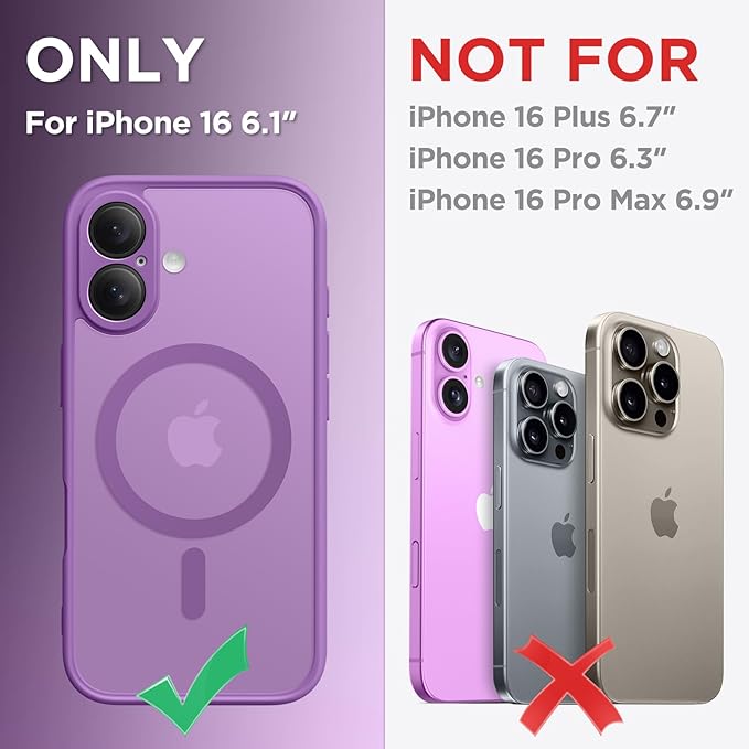 CAPRARO Magnetic Compatible with iPhone 16 Case, Upgraded [Full Camera Protection] [Compatible with MagSafe] Protective Translucent Matte Women Girl Phone Case Cover, Jieshi Purple