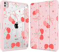 May Chen for iPad Pro 13 Inch Case M5 2025 / M4 2024, Built Pencil Holder & Clear Transparent Print Back Shell Slim Stand Shockproof Tablet Cover, Auto Wake/Sleep, Coquette Cherry