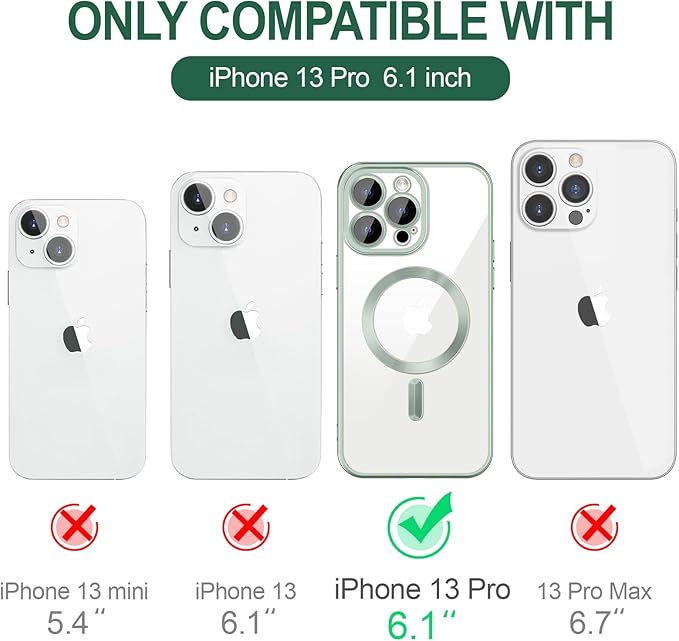 Hython Magnetic Clear for iPhone 13 Pro Case with Camera Lens Protector [Compatible with MagSafe] Luxury Plating Edge Slim Soft TPU Cover Protective Phone Case for iPhone 13 Pro 6.1", Matte Mint