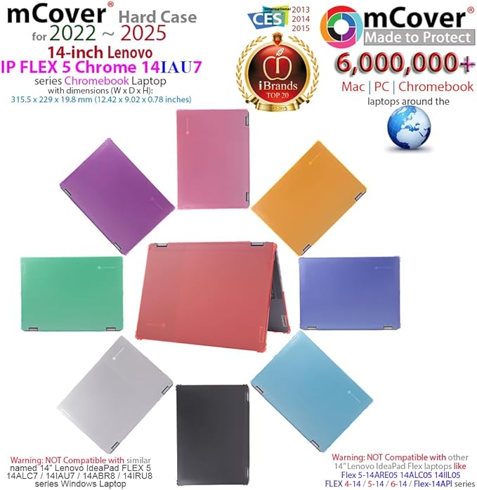 mCover Case ONLY Compatible for 2022-2025 14" Lenovo IP Flex 5 Chrome 14IAU7 (Plus) Convertible Chromebook Laptops (NOT Fitting Other Lenovo Models)- Red
