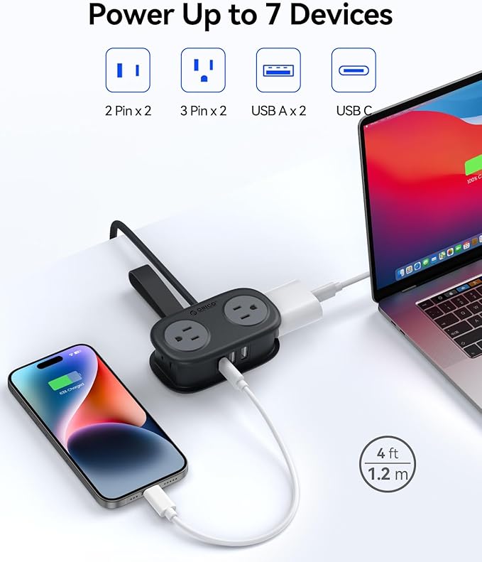 Cruise Approved Travel Power Strip, ORICO 4 Outlets 3 USB Ports (1 USB C) with 4FT Wrapped Short Extension Cord Small Power Strip, Compact for Hotel Travel Essentials-AP3