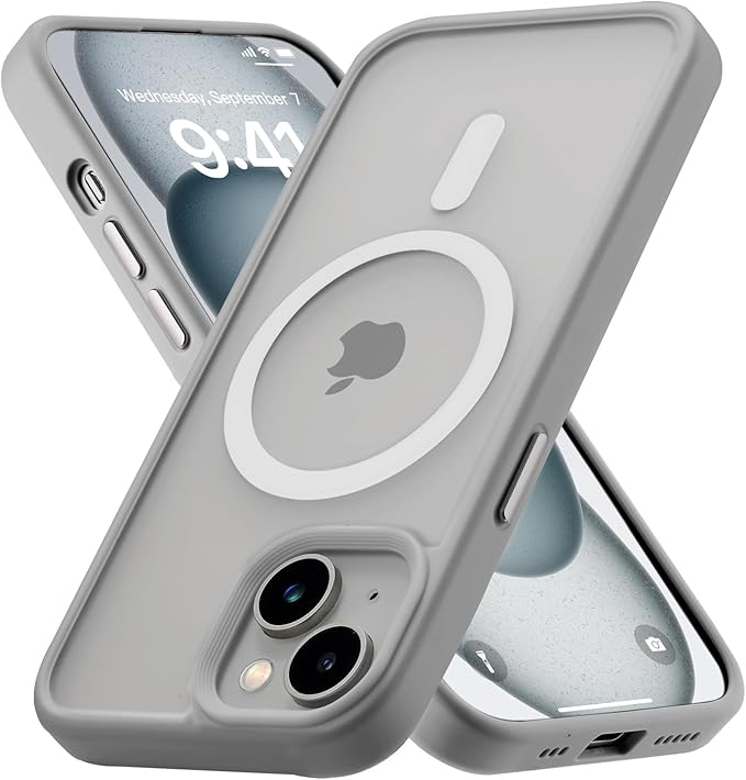Tigowos for iPhone 15 Plus&iPhone 14 Plus Phone Case Fits MagSafe 10FT Drop Resistant Matte Skin Feeling Back Cover for iPhone 15 Plus&iPhone 14 Plus Case,Grey