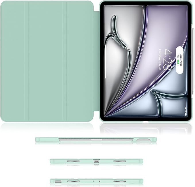 Soke Case for iPad Air 13 Inch (M3/M2) 2025/2024,iPad Pro 12.9 2022 2021(6th 5th Generation) - [Slim Trifold Stand + Auto Wake/Sleep],Protective Hard PC Back Cover (Mint Green)
