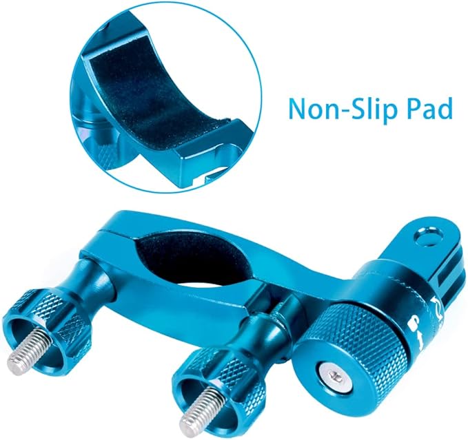 HSU 0.6-1.3inch All-Aluminum Bike/Motorcycle Handlebars, 360° Rotation Seat Post, Ski Pole Mount Compatible with GoPro Hero 13/12/11/10/9/8/7/6/5, DJI Osmo Action AKASO and Other Action Cameras (Blue)