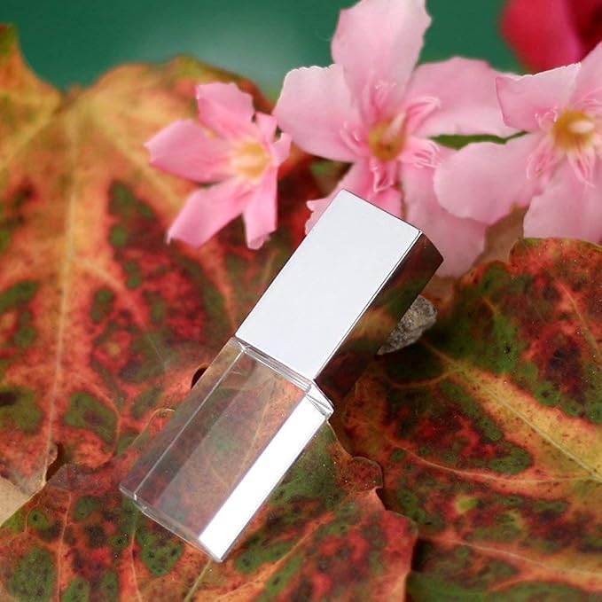 New Crystal Transparent Rectangle Genuine USB Flash Drive 3.0 LED Lighting Memory Stick Birthday Wedding Gift Pen Drive,Silver (8GB)