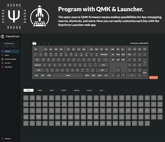 Keychron K5 Version 2, QMK Ultra-Slim 100% Full Size Layout Wireless Mechanical Keyboard, Hot-swappable 104 Keys Low-Profile Mechanical Brown Switch, RGB Backlight Wired/Bluetooth for Mac/Windows