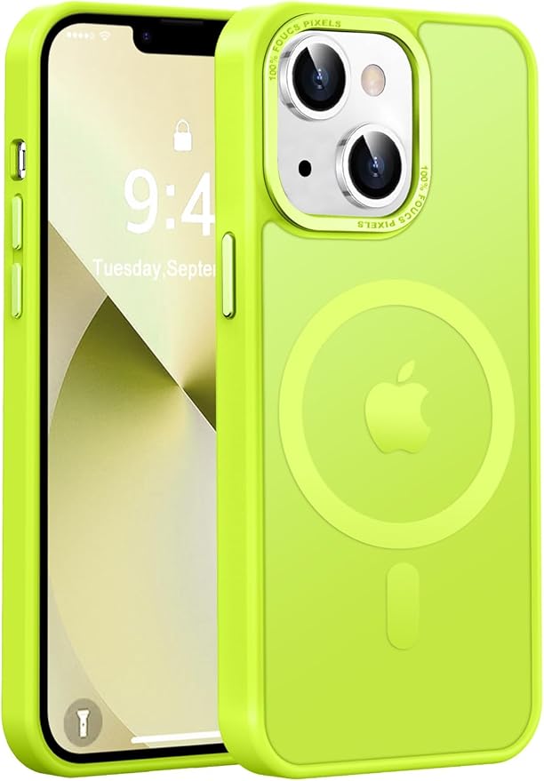 Newfuture Designed for iPhone 13 Case & iPhone 14 Case with Magnetic [13 FT Military Drop Protection] [Compatible with Magsafe] Slim Shockproof with Anti-Fingerprint Phone Case, Fluorescent Green