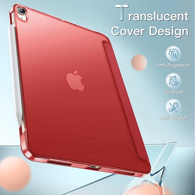 JETech Case ONLY for iPad Air 11-Inch M4/M3/M2 (2026/2025/2024), iPad Air 5/4 (2022/2020 5th/4th Generation 10.9-Inch), Slim Stand Hard Back Shell Cover with Auto Wake/Sleep (Red)