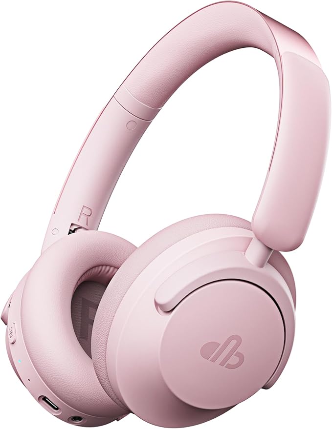 Hybrid Active Noise Cancelling Headphones, Over-Ear Bluetooth Headphone with Hi-Res Audio, 60H Playtime, Deep Bass, Transparency Mode, Foldable Comfort Ear Cups, Ideal gift for Travel Office - Pink