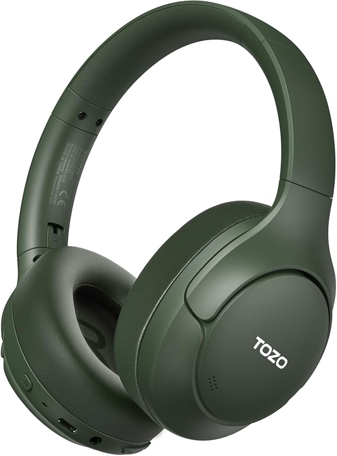 TOZO HT3 Hybrid Noise Cancelling Headphones, 90H Battery Life Wireless Over Ear Bluetooth 6.0 Foldable Headset, AI Voice Assistant with 5 Mics, Connect 2 Devices and Hi-Res Sound, 32 EQ Audio Presets
