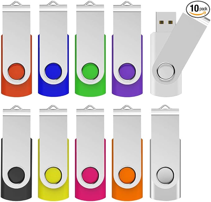 USB 3.0 Flash Drive KOOTION 10 Pack 32GB Thumb Drive 3.0 USB Stick Keychain Memory Stick Swivel Jump Drives, Mixcolors