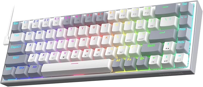 Redragon K631 Gery 65% Wired RGB Gaming Keyboard, 68 Keys Compact Mechanical Keyboard w/100% Hot-Swap Socket, Free-Mod Plate Mounted PCB & Dedicated Arrow Keys, Quiet Red Switch