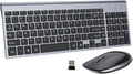 FENIFOX Keyboard and Mouse Wireless, USB 2.4GHz Combo Silent Quiet Low Profile Compact Full Size Flat Slim Thin Portable with Number Pad Soft Cover for PC Laptop Computer Office - Black & Grey