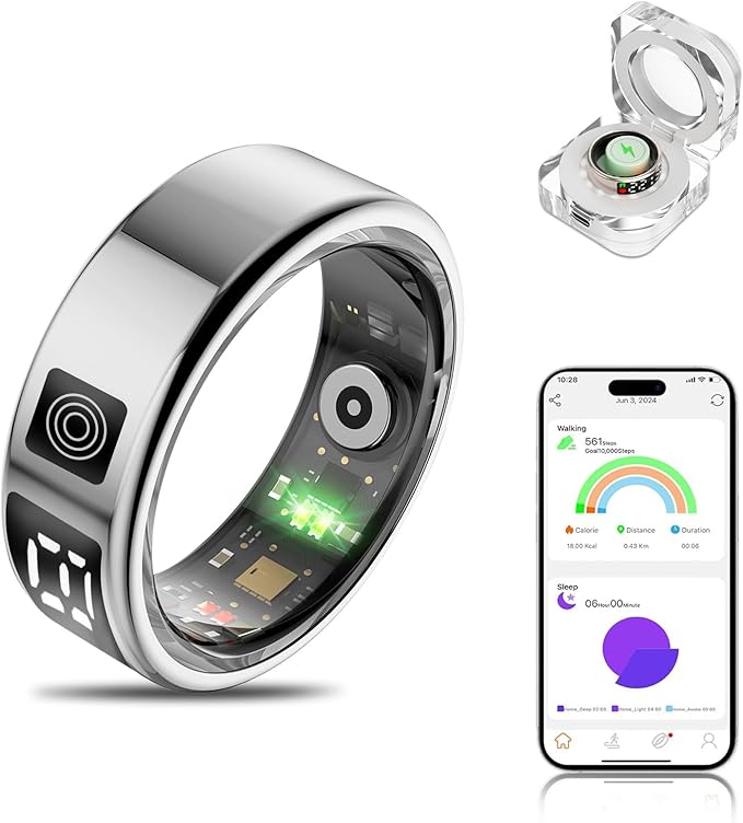 Smart Ring Women, Smart Ring Men Fitness Tracker with Heart Rate, Blood Oxygen, Sleep Monitoring, Step Counting, IP68 Waterproof for iPhone and Android (#9)