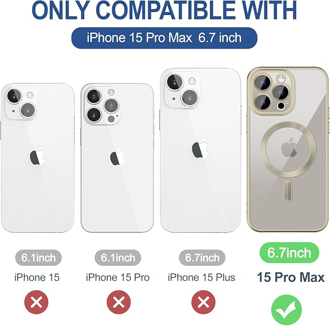Hython Magnetic Clear for iPhone 15 Pro Max Case with Camera Lens Protector [Compatible with MagSafe] Plating Edge Slim Soft TPU Cover Protective Phone Case for iPhone 15 Pro Max 6.7", Matte Gray