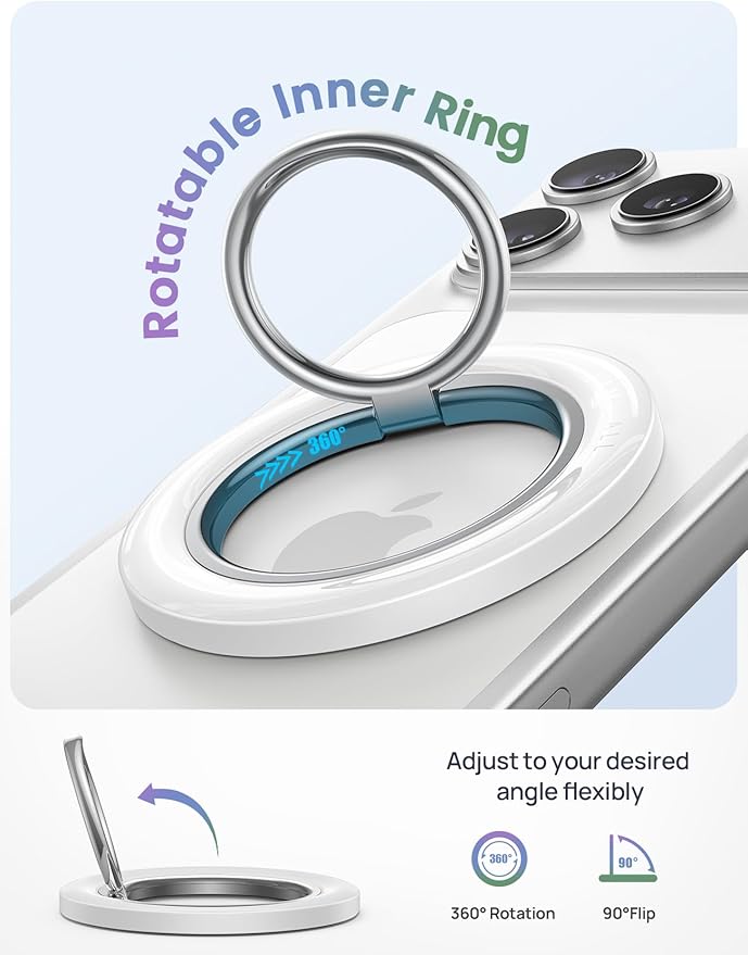 Lamicall Magnetic Phone Ring Grip Holder for MagSafe, 360° Rotating with Smooth Damping, Crystal White Finger Grip Kickstand, Strong Magnet Mag Safe Accessories for iPhone 17 Pro Max Air, All Phones