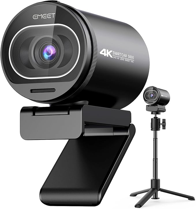 EMEET S600 4K Webcam with Tripod for Streaming - Sony 1/2.55'' Sensor, PDAF Autofocus, 1080P@60FPS, 2 Noise Reduction Mics, Built-in Privacy Cover, 73° FOV, Streaming Webcam for Product/Game/Beauty