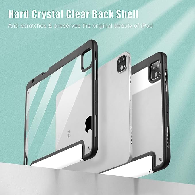 Tuiklol for iPad Pro 11 Inch Case M2 2022 Gen 4th -Built-in Pencil Holder Shockproof Cover Clear Transparent Back Shell Fit for iPad 11’’ 2021 2020 2018 Gen 3rd/2nd/1st for Kid, Lovely Elephant
