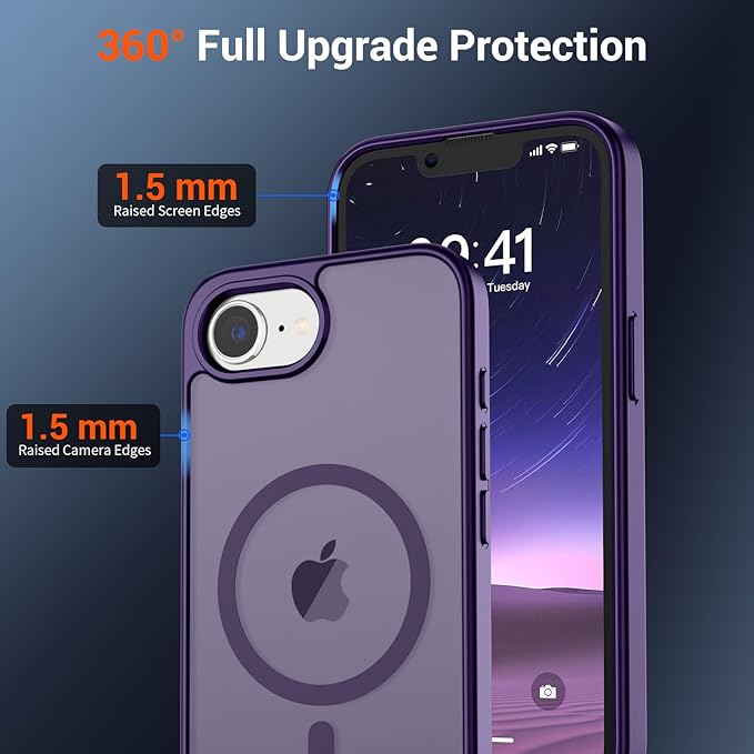 SUPFINE Magnetic for iPhone 17e Case/iPhone 16e Case (Compatible with MagSafe)(Military Grade Drop Protection) Translucent Matte Shockproof with Anti-Fingerprint Phone Case,Dark Purple