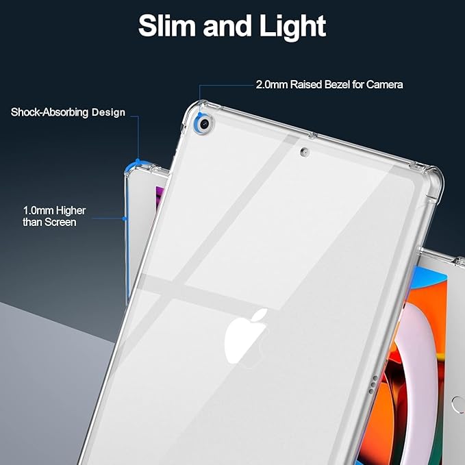 Clear Case for iPad 10.2 inch (2021/2020/2019), iPad 9th/8th/7th Generation Cover with Pencil Holder Lightweight Thin Crystal Transparent Shockproof Soft TPU Back Protective Shell, Clear