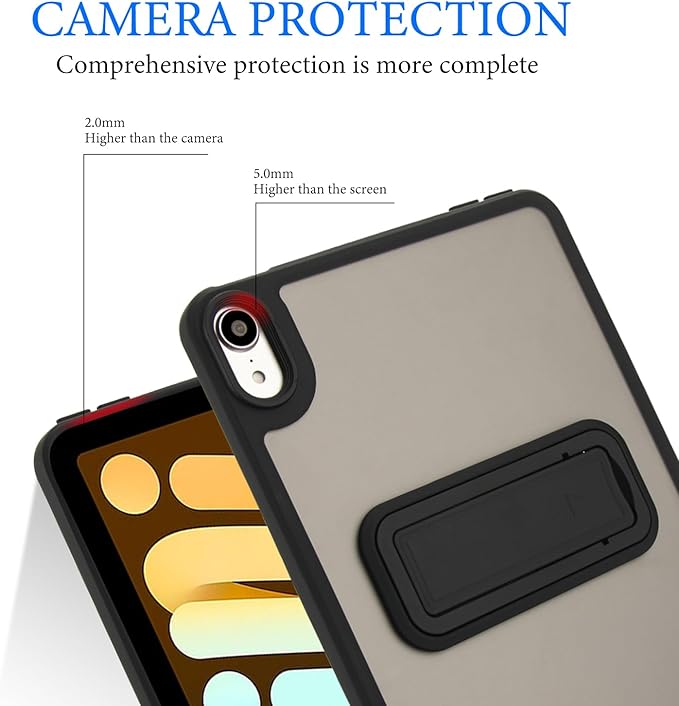 Shockproof Case for iPad mini 7th/6th Generation (2024/2021 8.3-inch), Kickstand Slim Fit Rugged Bumper Lightweight Anti-Scratch Bumper Case Cover for Women Men, Black