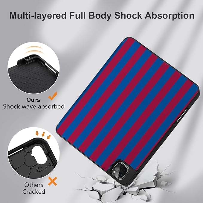 DONGKE Case for 2022/2021/2020/2018 iPad Pro 11 inch Gen 4/3/2/1 - Slim Protective Case - Built in Pencil Holder Support Charging - Trifold Stand & Sleep/Wake Cover- Red Stripes