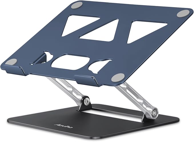 Aoviho Adjustable Laptop Stand for Desk,Portable Laptop Stand Holder and Riser,Foldable Aluminum Notebook Computer Stands for MacBook Air Pro HP Lenovo Dell Samsung, 10-15.6 inch (Navy-Silver-Black)