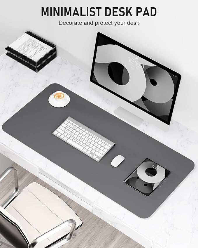 Desk Pad, 30" x 14" PU Leather Non-Slip Desk Mat Large Mouse Pad for Desktop, Waterproof Laptop Computer Writing Mat for Office, Home, Work, Gaming, Space Gray
