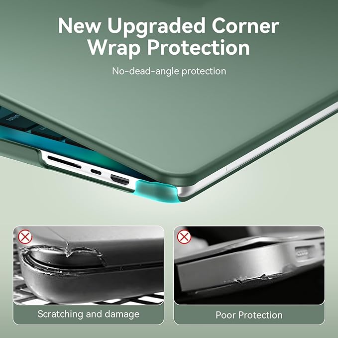 EooCoo Compatible with MacBook Pro 14 inch Case M5 2026 2025-2021 M4 M3 M2 M1 Pro/Max, Matte Grip, Bump-Resistant Hard Shell Laptop Protective Cover Case - Midnight Green